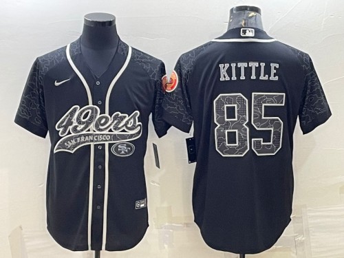 Men's San Francisco 49ers #85 George Kittle Black Reflective With Patch Cool Base Stitched Baseball Jersey